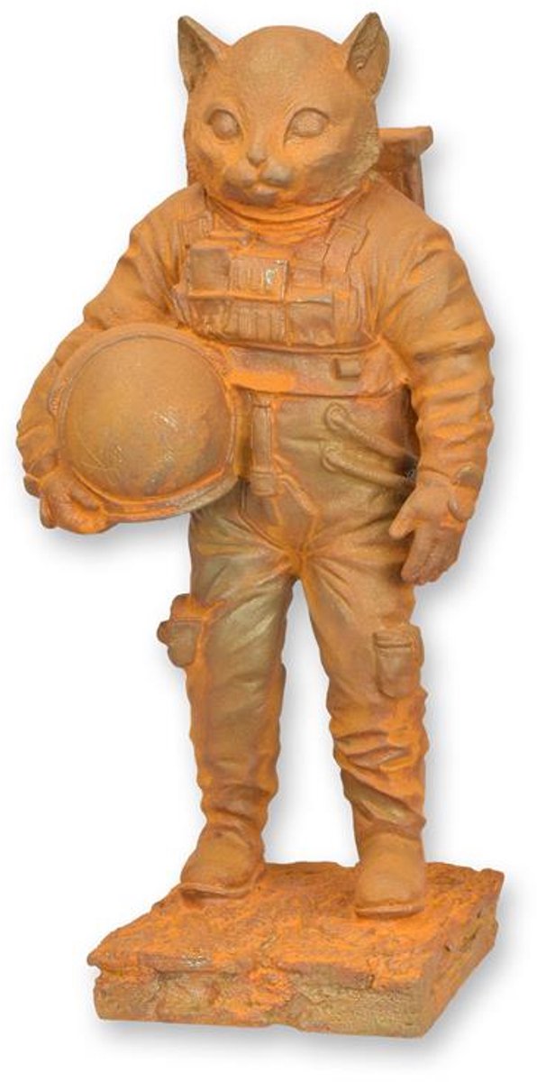Astronaut Kat Beeld van Gietijzer – Rustiek Decoratief Beeldje met Vintage Look – Stoer Industrieel Kattenbeeld voor Binnen & Buiten
