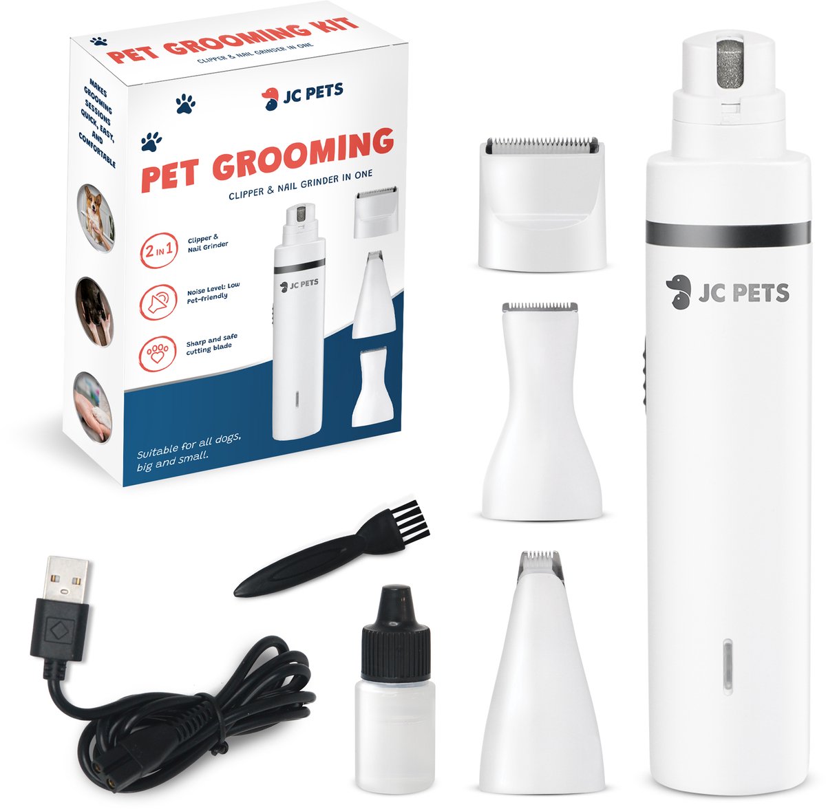 JC Pets 3-in-1 Hondentondeuse en Nagelvijl - Draadloze Dieren Tondeuse voor Honden en Katten - Inclusief Potentrimmer, Precisietondeuse & Elektrische Nagelslijper - Hondentrimmer pootjes - Complete Grooming Set