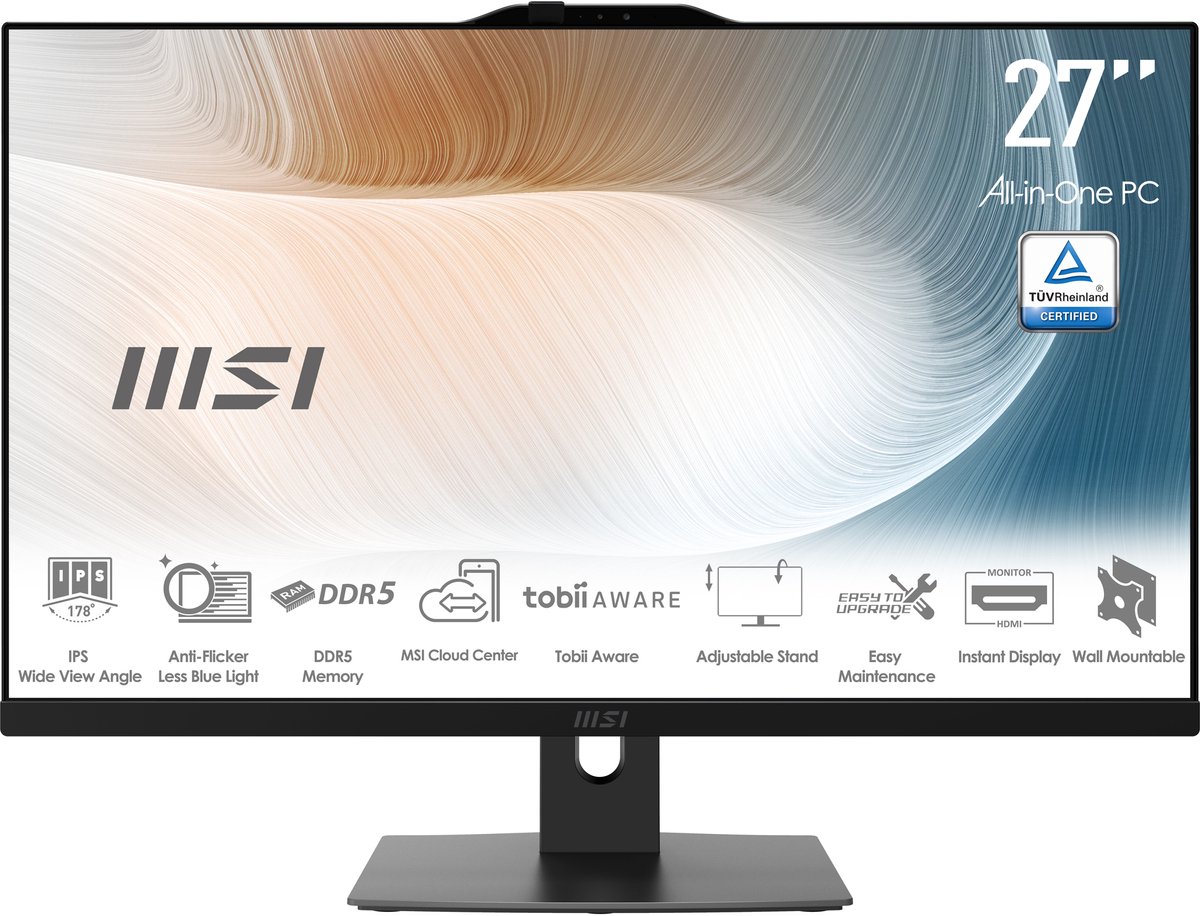MSI Modern AM272P 1M-848EU All-in-One PC/workstation Intel Core 5 120U 68,6 cm (27") 1920 x 1080 Pixels Alles-in-één-pc 8 GB DDR5-SDRAM 512 GB SSD Windows 11 Pro Wi-Fi 6E (802.11ax) Zwart