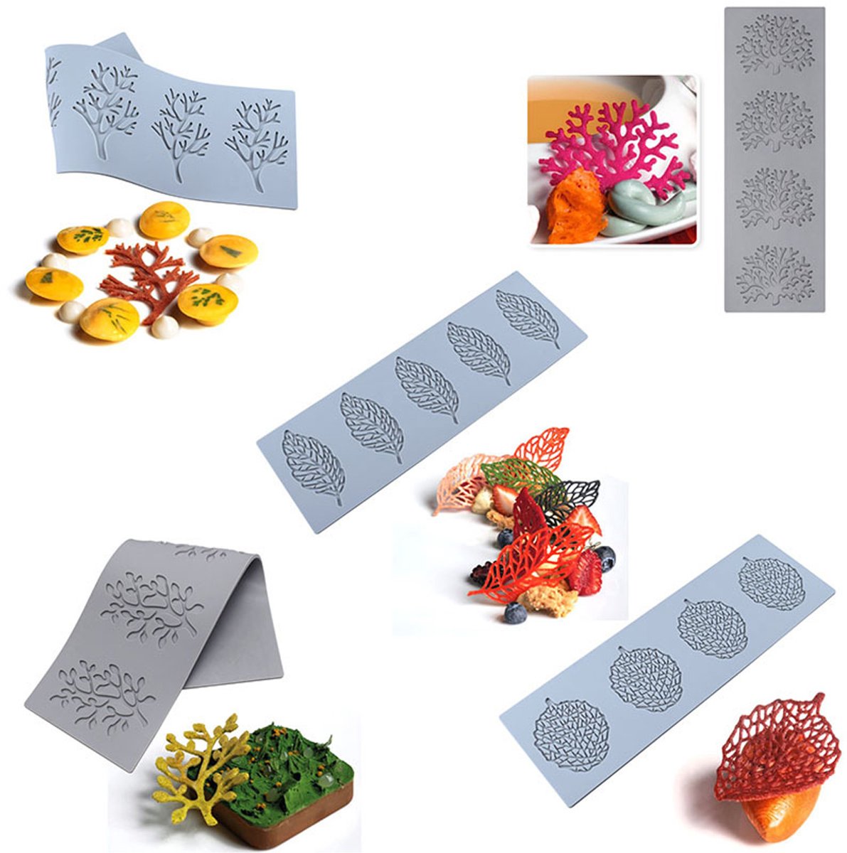 5-delige Siliconen Bladmallen Set – 3D Fondant en Taartdecoratie, Voedselveilig, DIY Bak- en Resinmal, Gemakkelijk Schoon te Maken