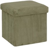Atmosphera Hocker / Poef Essestial Ribcord - opvouwbaar - groen - MDF/polyester - 38 cm - met opbergruimte - extra zitplaatsen