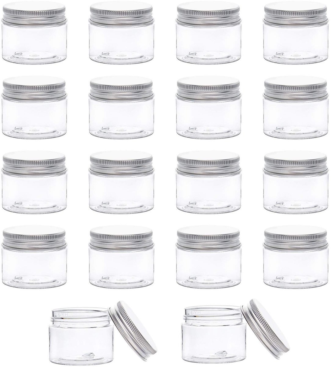 Bewaarpotjes 40 ml â€“ Set van 18 â€“ Doorzichtig PET-kunststof met Aluminium Schroefdeksels
