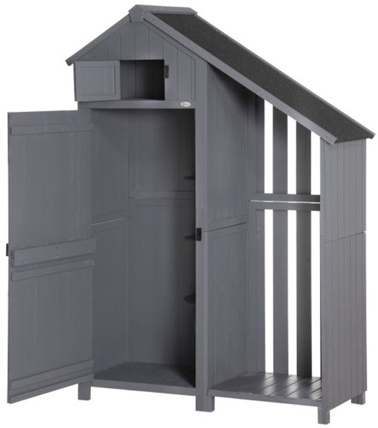 Houten Tuinkast met Grijze en Zwarte Gable Dak - 129 x 51,5 x 180 cm