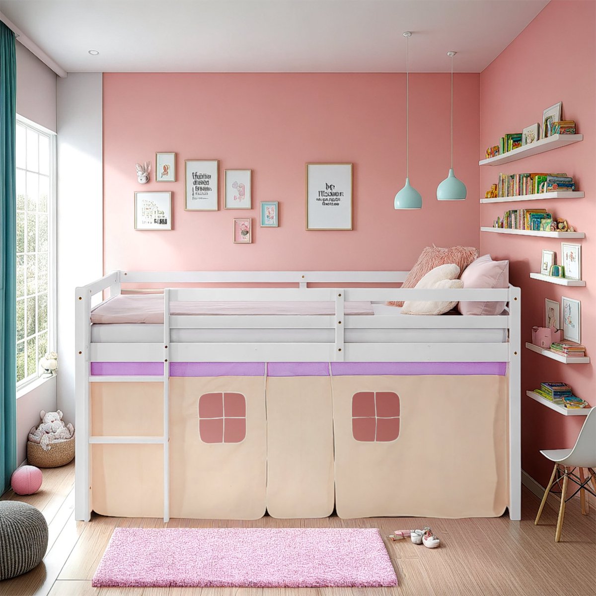 Homestyle4u Hoogslaper- kinderen - 90x200 cm - Roze/Abrikoos Wit