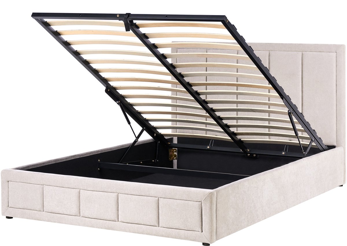 Beliani QUIBERON - Bed met opbergruimte - Beige - 160 x 200 cm - Chenille