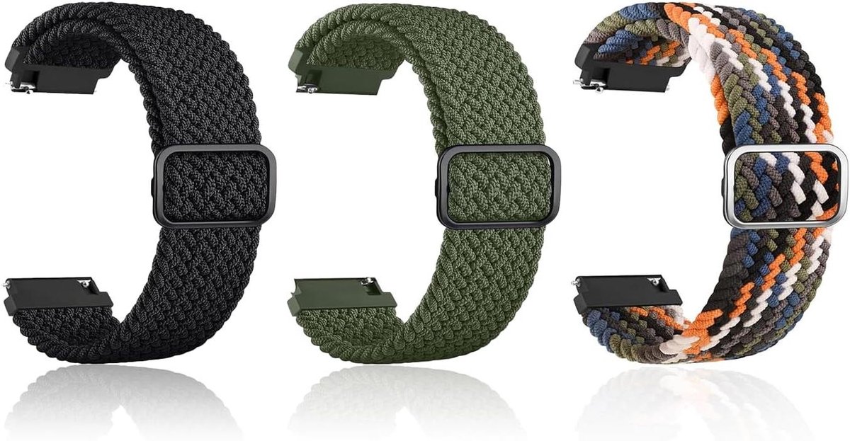 Horlogebandje, 22 mm, Nylon Gevlochten Smartwatch-Armband voor Watch GT3-Buds Galaxy Watch - Zwart