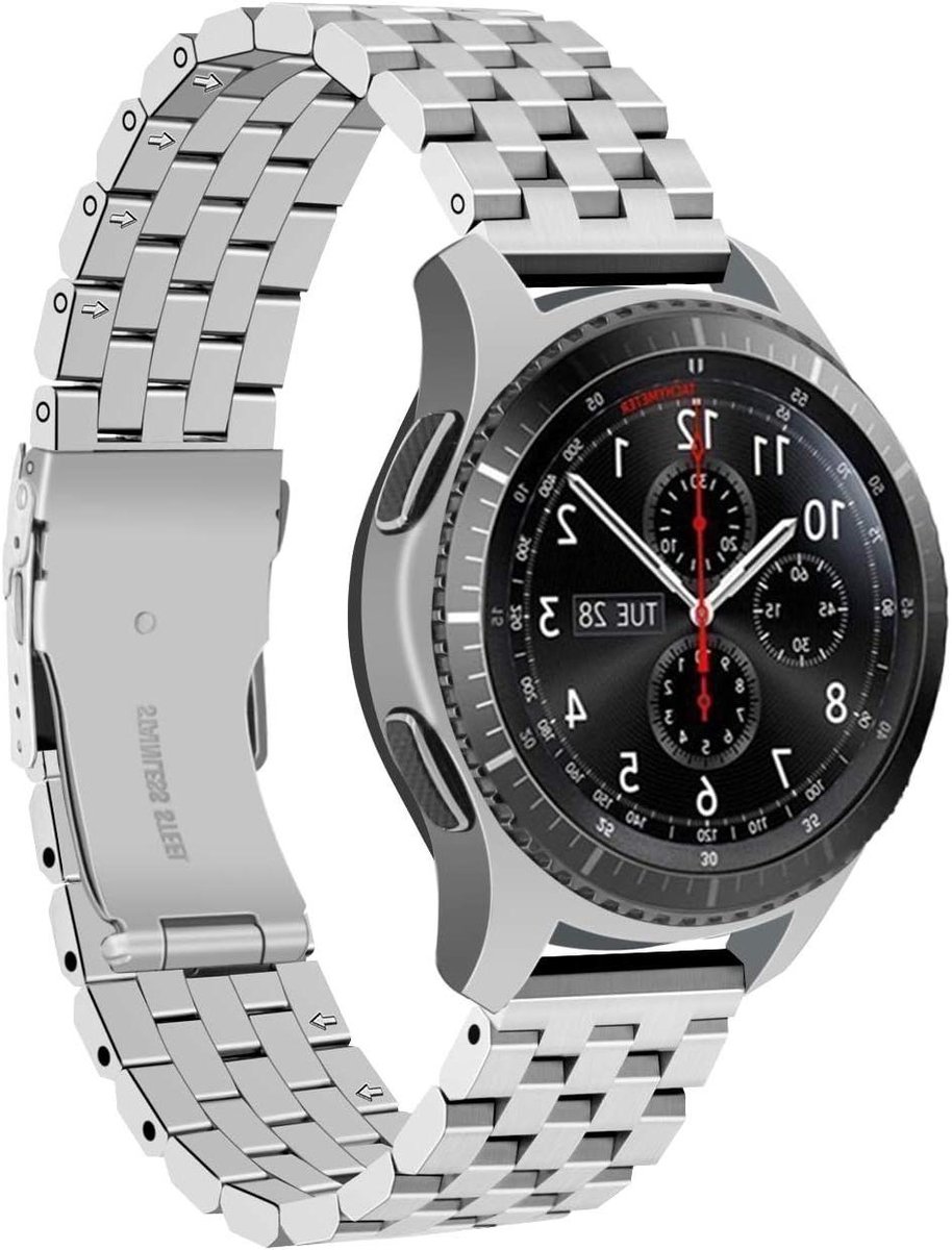 Metalen horlogeband 22mm voor smartwatches - geschikt voor diverse modellen - roestvrijstalen vervanging - zwart-zilver.