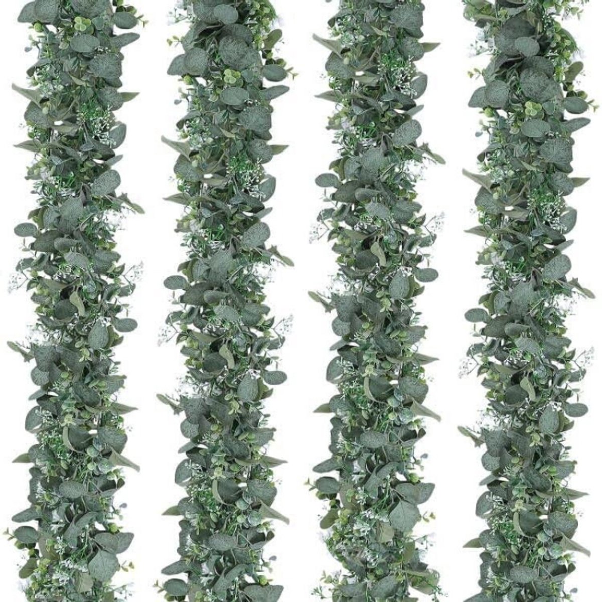 BOG 4 Stuks Kunstmatige Eucalyptus Slingers Met Wilgenbladeren En Witte Bloemen - Groene Decoratieve Hangplanten Voor Bruiloft Tafeldecoratie En Achtergrond GROENTE