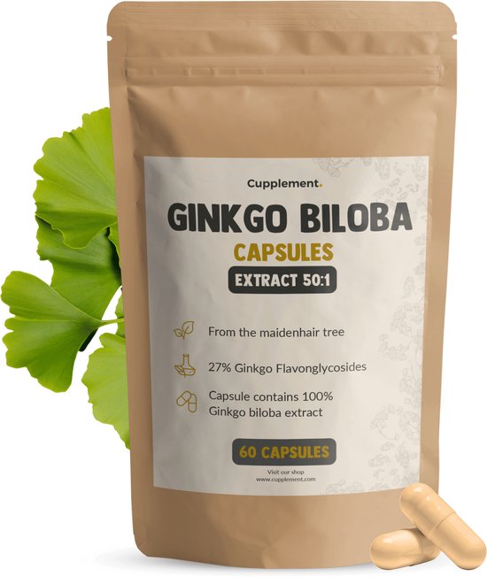 Cupplement Ginkgo Biloba 12.000 mg per dagdosering 60 Capsules - Geheugen & Concentratie - Nootropics ginko - Vegan - Zonder toevoegingen - Lab getest - 60 dagen voorraad per zakje