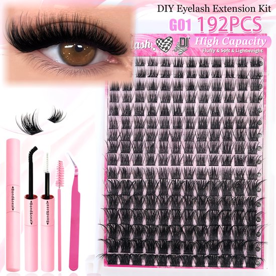 Sjika - Fixation et scellement - Dissolvant DIY faux cils - Pose de faux cils à Home - Faux cils - 192 segments - Lot de faux cils - Kit complet - Cadeau
