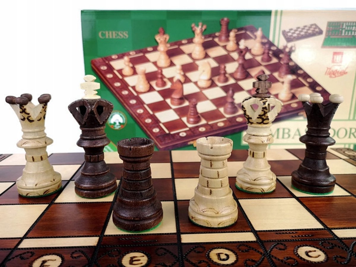 Luxe Houten Schaakset 54x54 cm, Inclusief Opbergkoffer