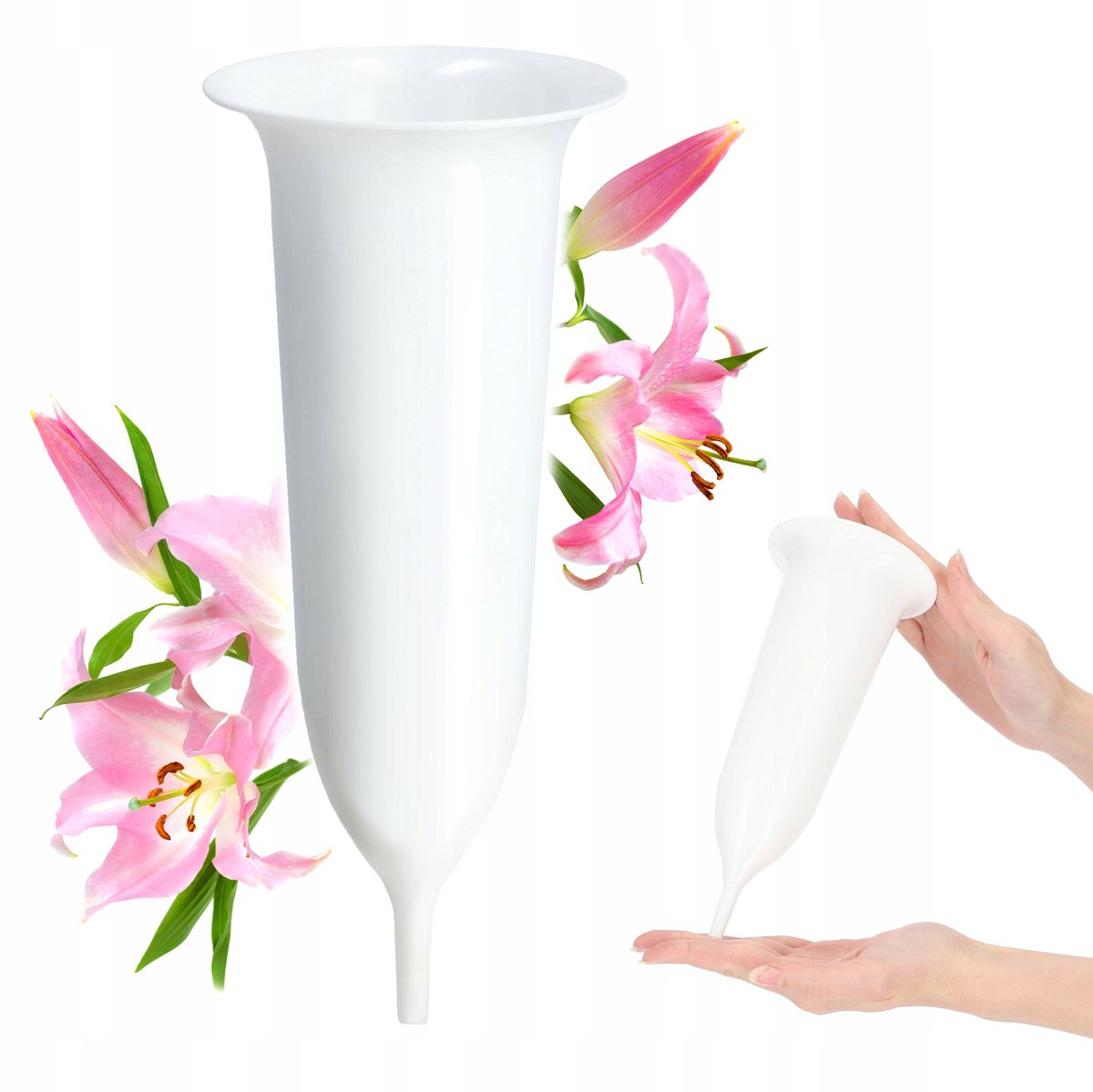 Witte begraafplaatsvaas, 23 cm, met een scherpe punt om te hameren