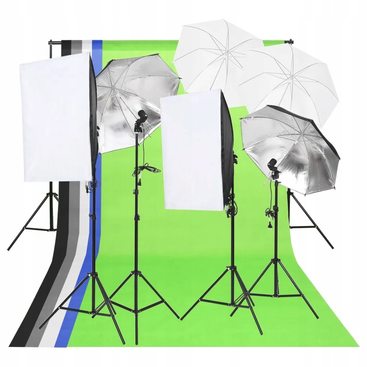 Studio Softbox LED 13W Set, Achtergrondsysteem 300cm, Zwart