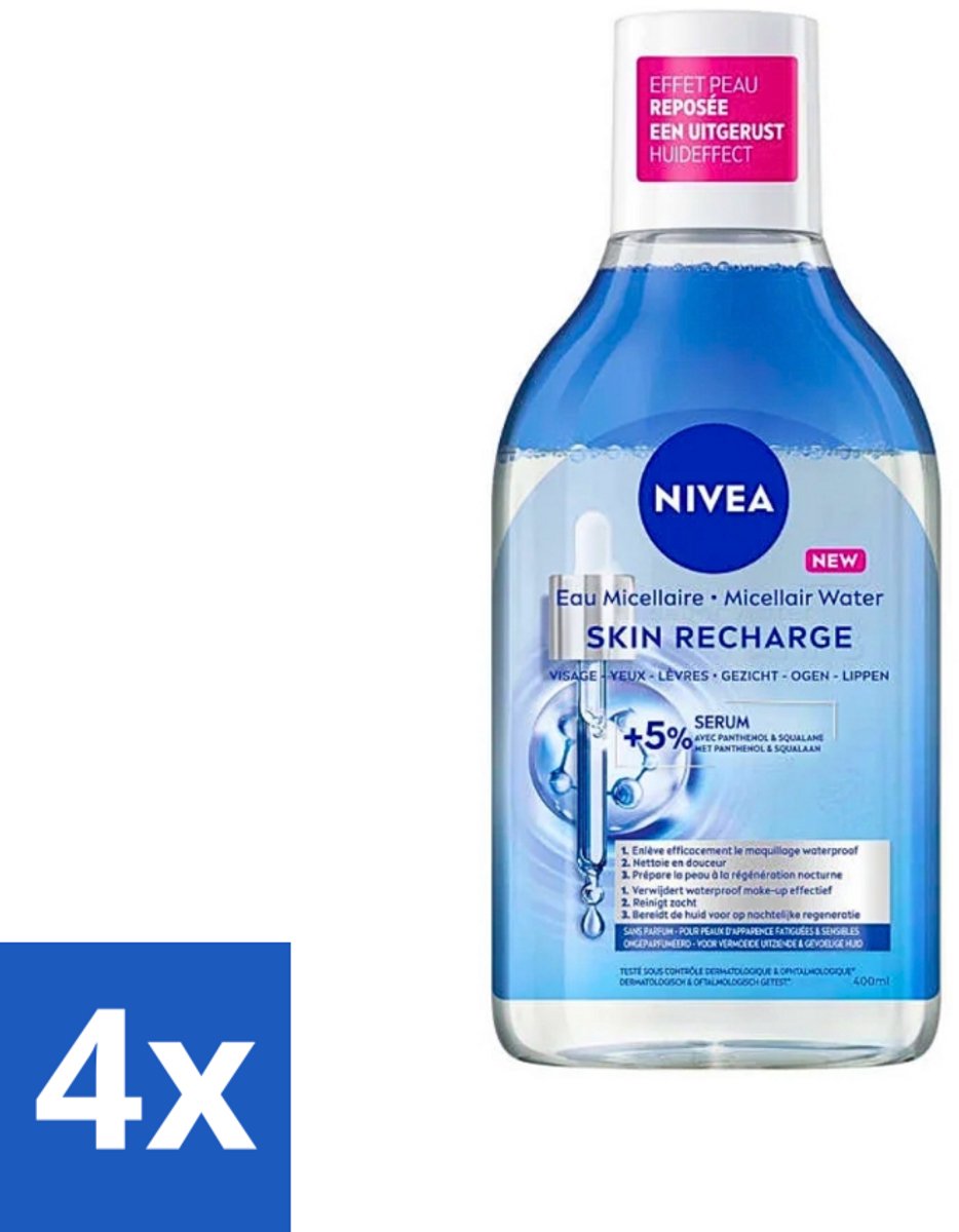 4 x NIVEA - Micellair Water - Serum Verrijkt Opladend - Verwijdert Waterbestendige Make-up - 400 ml - Micellair Water - Reinigingswater - Gevoelige Huid - NIVEA - Hydraterend