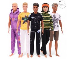 Lynn’s poppenkleertjes - Set ‘James’ - Geschikt voor modepop - Set van 5 outfits - Politie, sport, winter, zomer, lente, herfst - Cadeauzakje