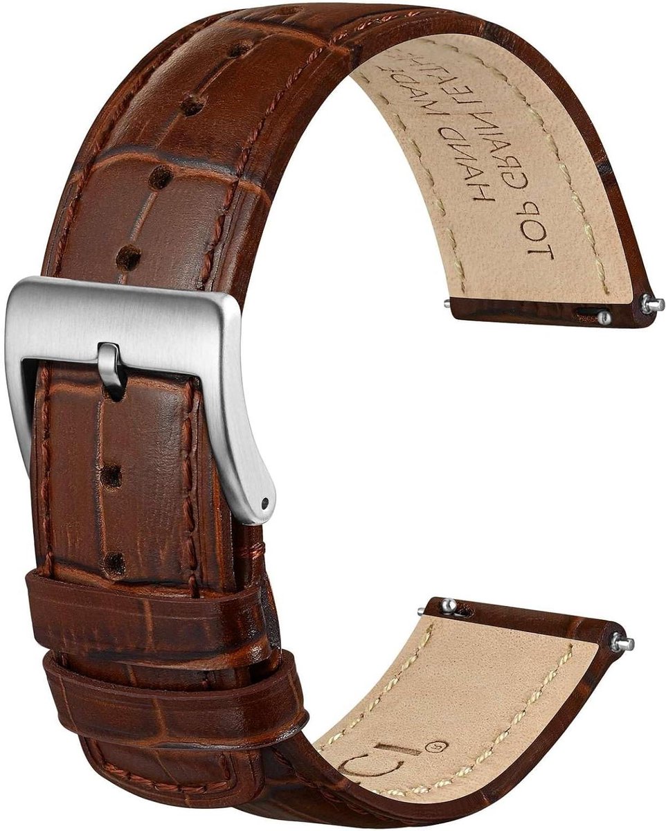 Horlogeband van generfd leer met krokodillenpatroon in reliëf - Voor dames en heren - Snelsluiting - Beschikbaar in 18 mm, 20 mm, 22 mm