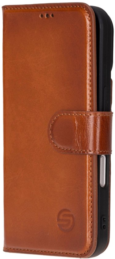 Étui en cuir iPhone 16 Plus - Solidenz Bookcase Étui en cuir iPhone 16 Plus - Cuir véritable - Étui téléphone avec porte-cartes - Étui en cuir pleine fleur - Marron