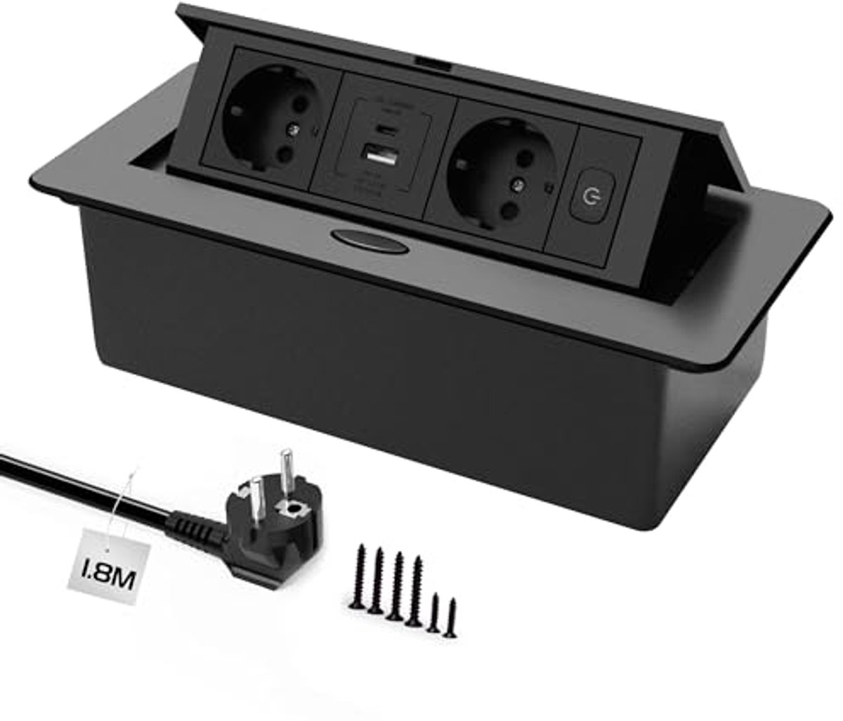 Inschuifbaar stopcontact met USB 3.0 Type C - Snelladen, Ruimtebesparend Pop-up Tafelstopcontact