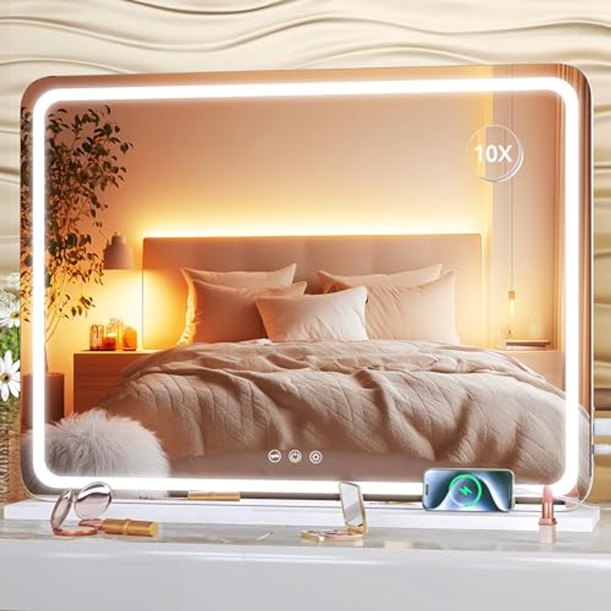Verlichte Make-upspiegel met Dimbare LED Verlichting en Touchscreen