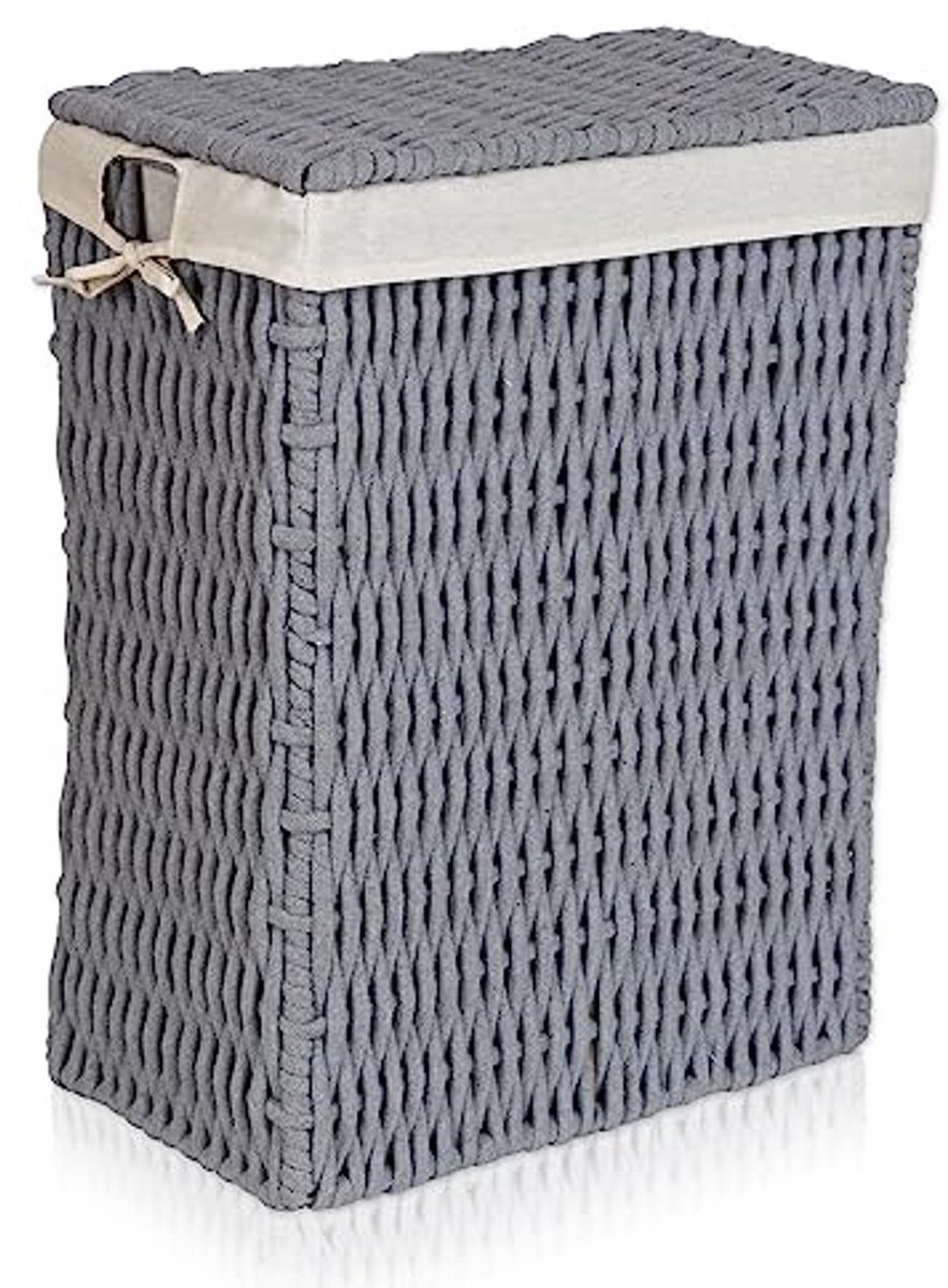 Decoratieve katoenen wasmand met deksel 78L - Ruimtebesparend en veelzijdig