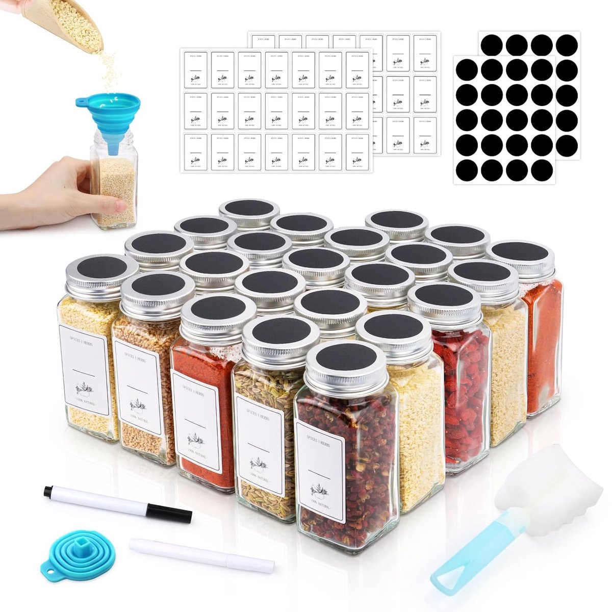 Set van 24 kruidenpotjes - multifunctioneel - glas - 120 ml