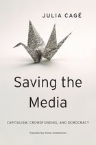 Boekomslag van "Saving the Media" met een papieren kraanvogel van krantenpapier.