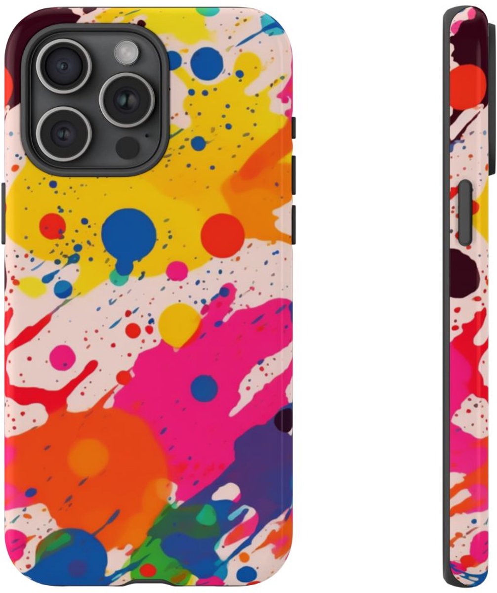 Kleurrijke Verfspatten Abstract Patroon – Telefoonhoesje Geschikt voor iPhone 15 Pro Max
