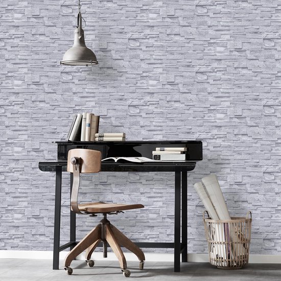 EverWall Designs - Stone Light Grey - Stenen Behang - Behang - Behangpapier - 53cm Breed - 10,05 Meter Lang