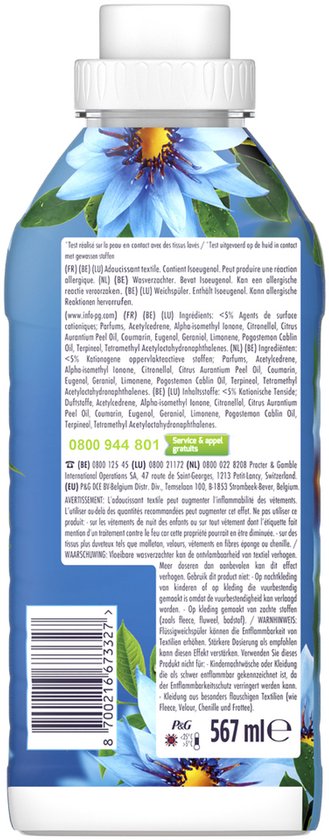 Arrière de la bouteille Lenor avec ingrédients et "567 ml".