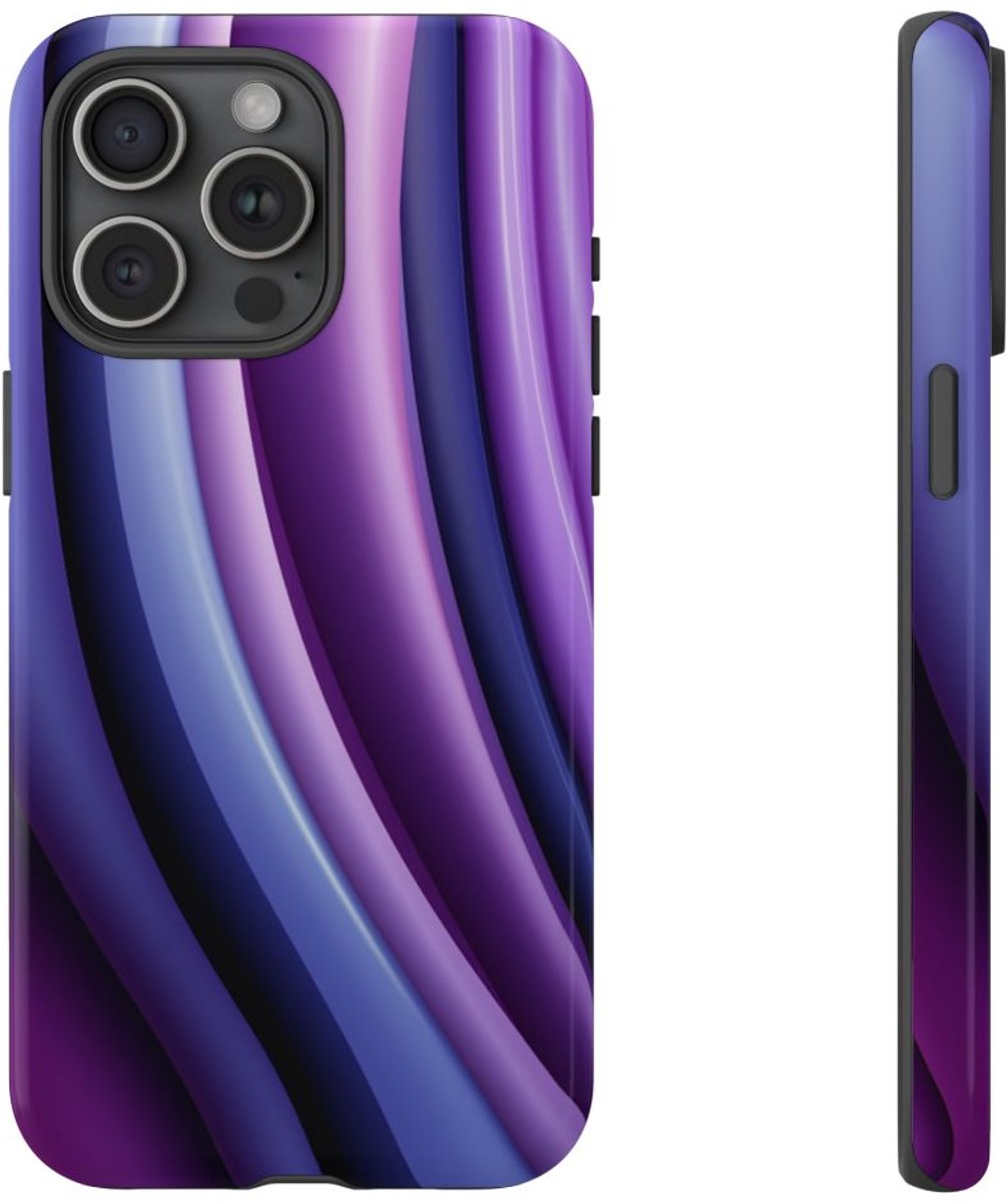 Paars-Blauw Gebogen Abstract Patroon – Telefoonhoesje Geschikt voor iPhone 15 Pro Max