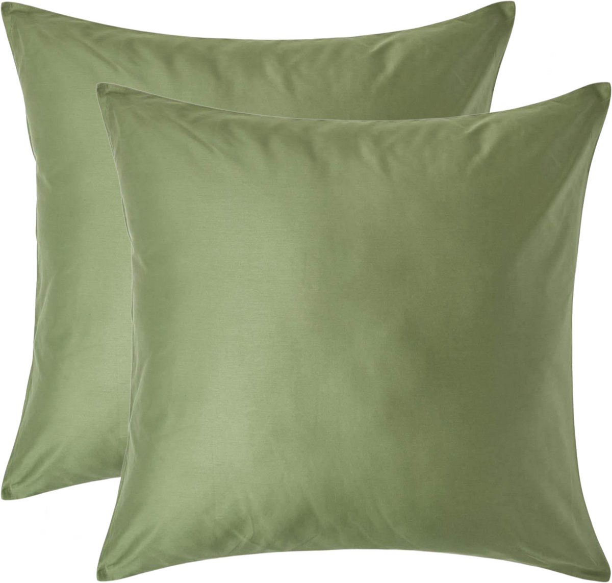 Homescapes Biologisch Kussensloop 80x80 cm – Set van 2 – Mosgroen – 100% Egyptisch Katoen Satijn – Draaddichtheid 400