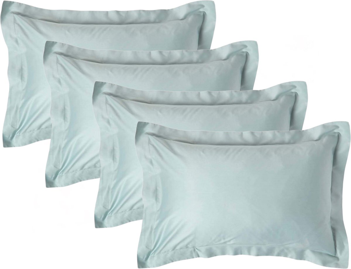 Homescapes Biologisch Kussensloop 50x75 cm met Sierrand – Set van 4 – Eendenei Blauw – 100% Egyptisch Katoen Satijn – Draaddichtheid 400
