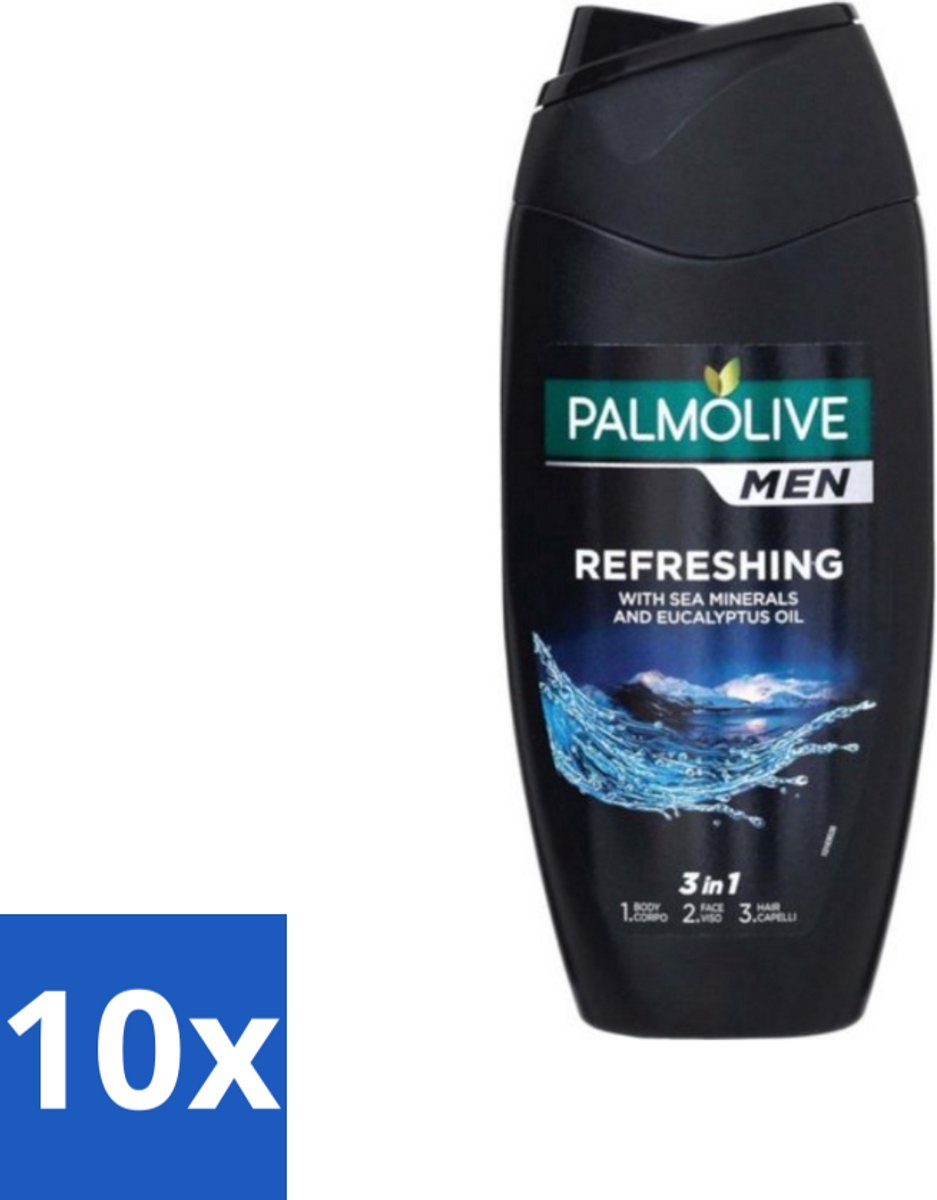 10 x Palmolive Men - 3in1 Douchegel - Refreshing - Fris & Verzorgend - 250 ml - Voordeelverpakking - 10 stuks