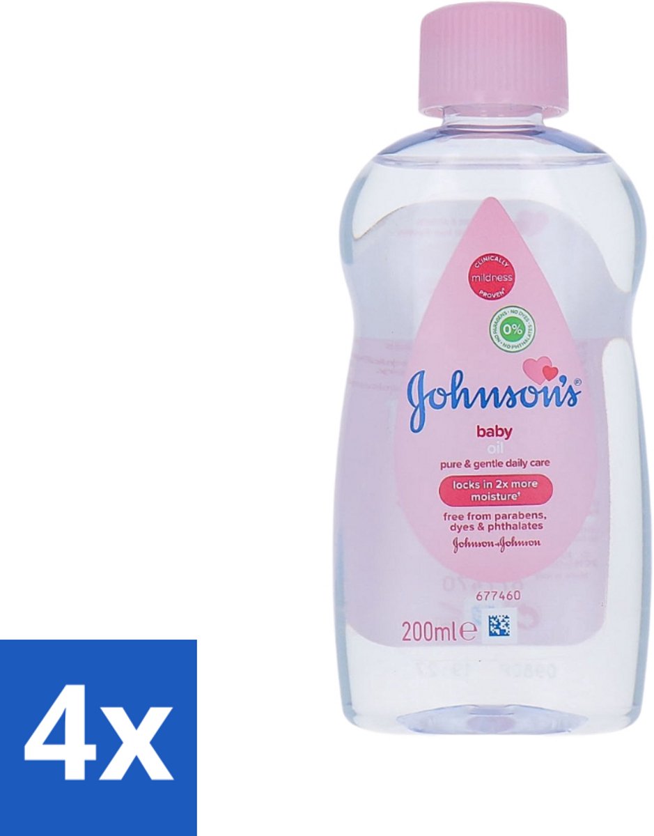4 x Johnson's - Baby Olie - Puur & Zacht - 200 ml - Babyolie - Babyhuid Verzorging - Hydrateren - Zachte Huid - Babyhuid Bescherming