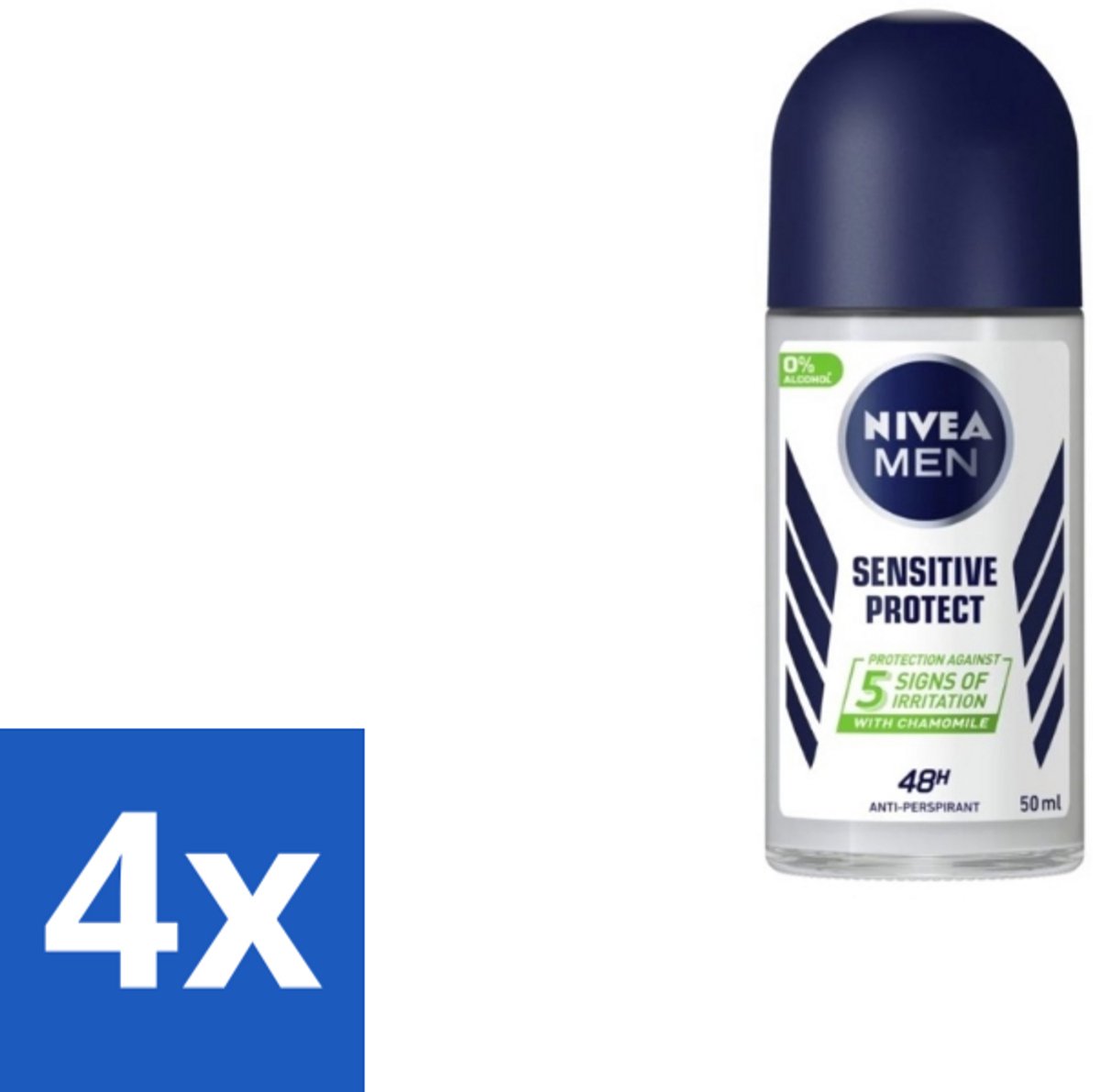 4 x Nivea - Men - Deodorant - Roller - Sensitive Protect - 50 ml - Gevoelige Huid - Deodorant Roller - 48 Uur Bescherming - Kamille Extract - Avocado Olie