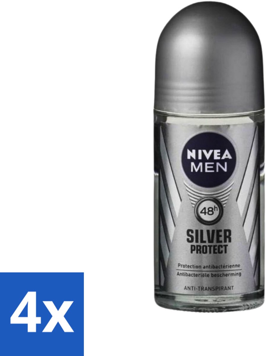 4 x Nivea - Men - Deodorant - Roller - Silver Protect Dynamic Power - 50 ml - 48 Uur Bescherming - Zilvertechnologie - Anti-transpirant - Zilverionen - Alcoholvrij