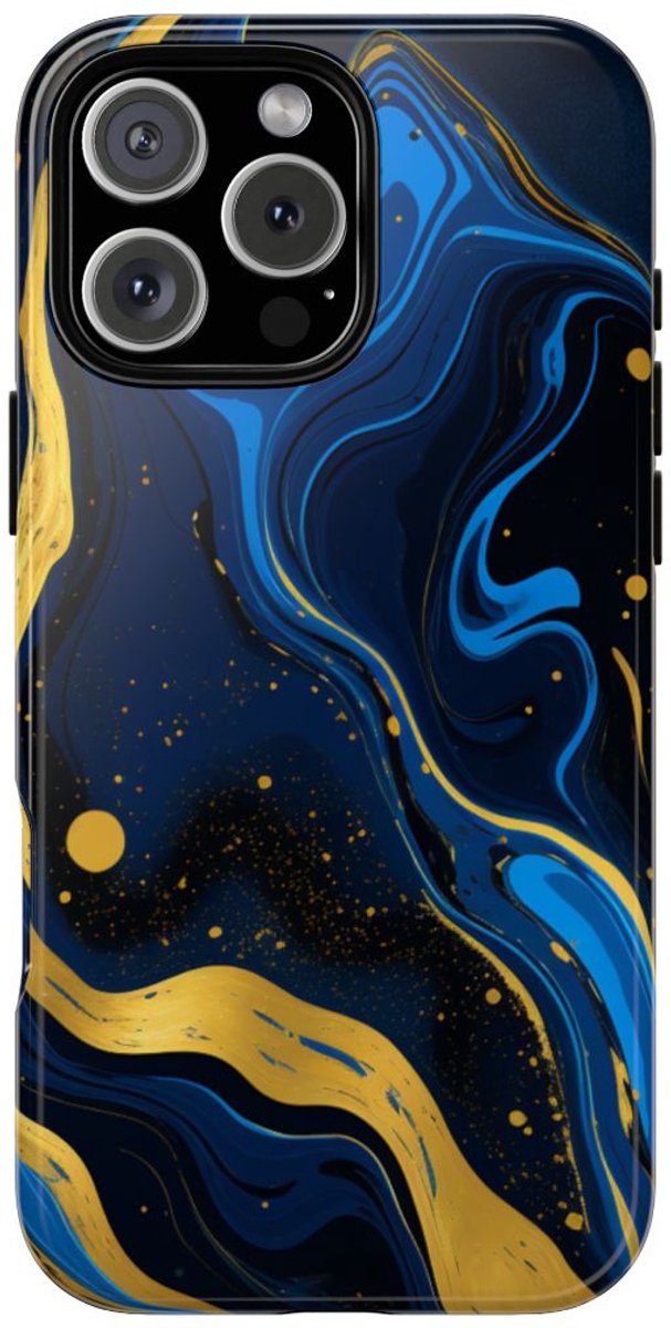 Neonblauw en Goud Marmer Abstract – Telefoonhoesje Geschikt voor iPhone 16 Pro Max