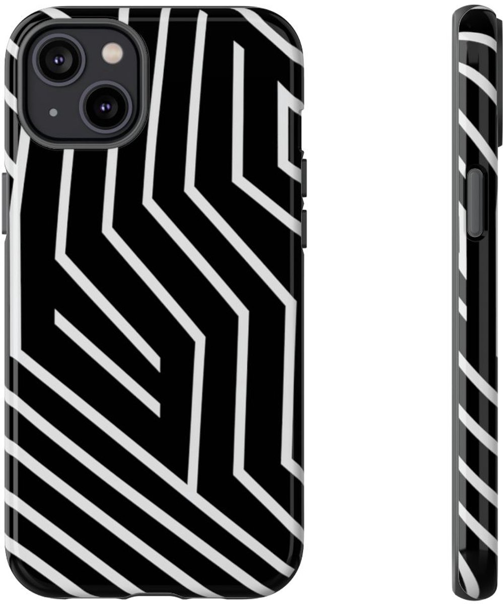 Zwart-Wit Geometrisch Lijnpatroon – Telefoonhoesje Geschikt voor iPhone 14 Plus
