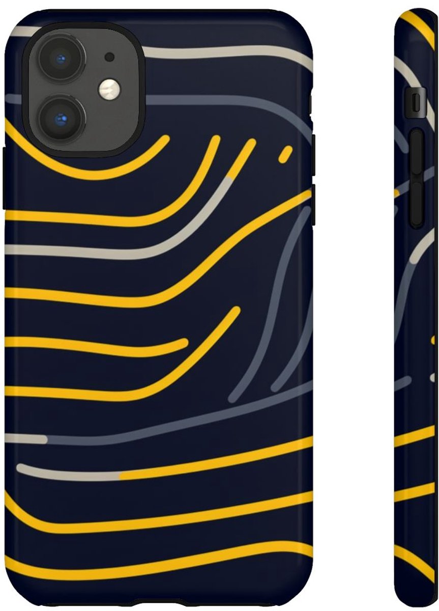 Abstracte Donkerblauwe en Gele Lijnen – Telefoonhoesje Geschikt voor iPhone 11