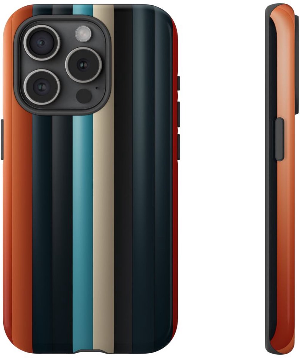Verticale Streeppatronen in Blauw en Rood – Telefoonhoesje Geschikt voor iPhone 15 Pro