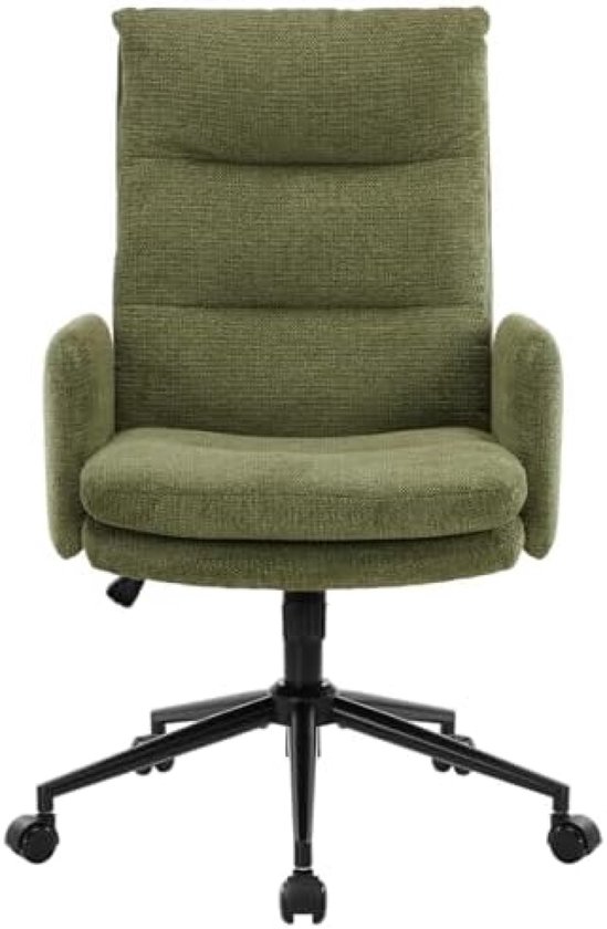 Bureaustoel - Ergonomische Bureaustoel met Hoge Rugleuning - Verstelbare Kantoorstoel met Armleuningen en Wieltjes - Groene Kasjmier Stoffen Fauteuil voor Werk, Studie en Gaming