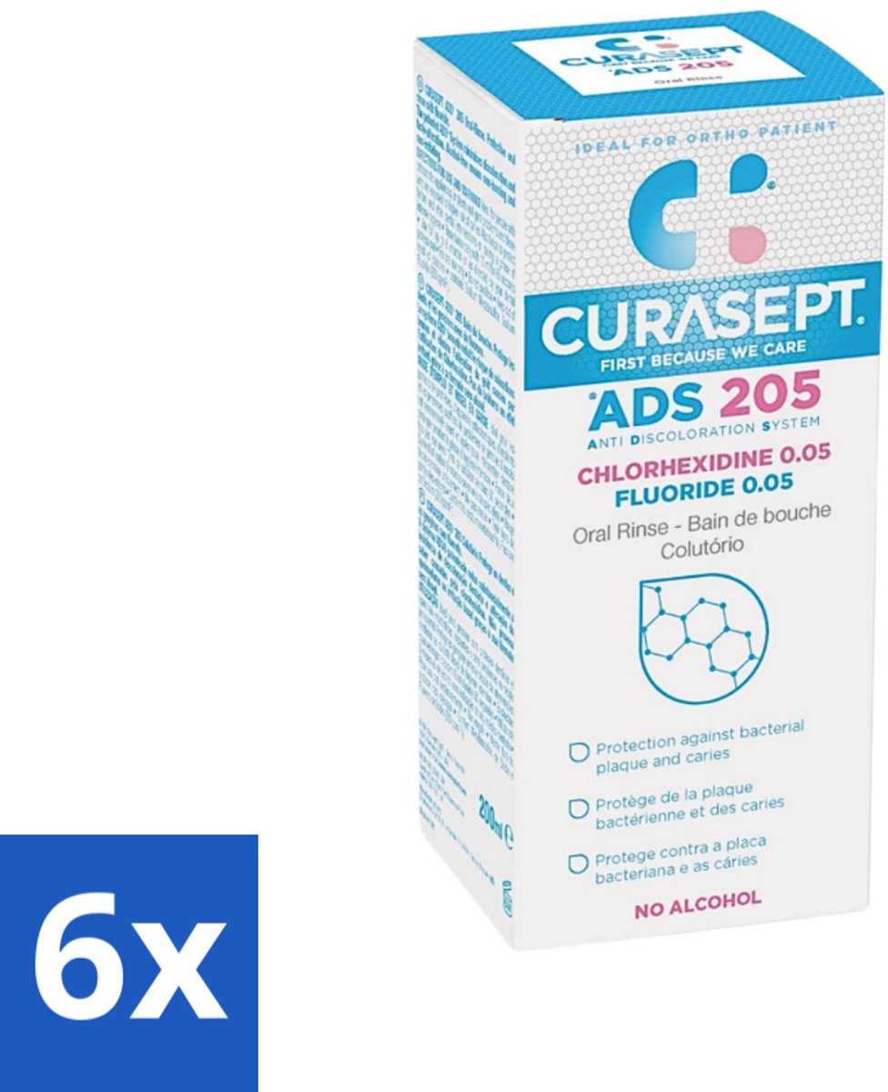 6 x Curasept Mondspoeling 0,05% CHX 200 ml - Mondspoeling - Chloorhexidine - Natriumfluoride - Mondhygiëne - Tandenverkleuring