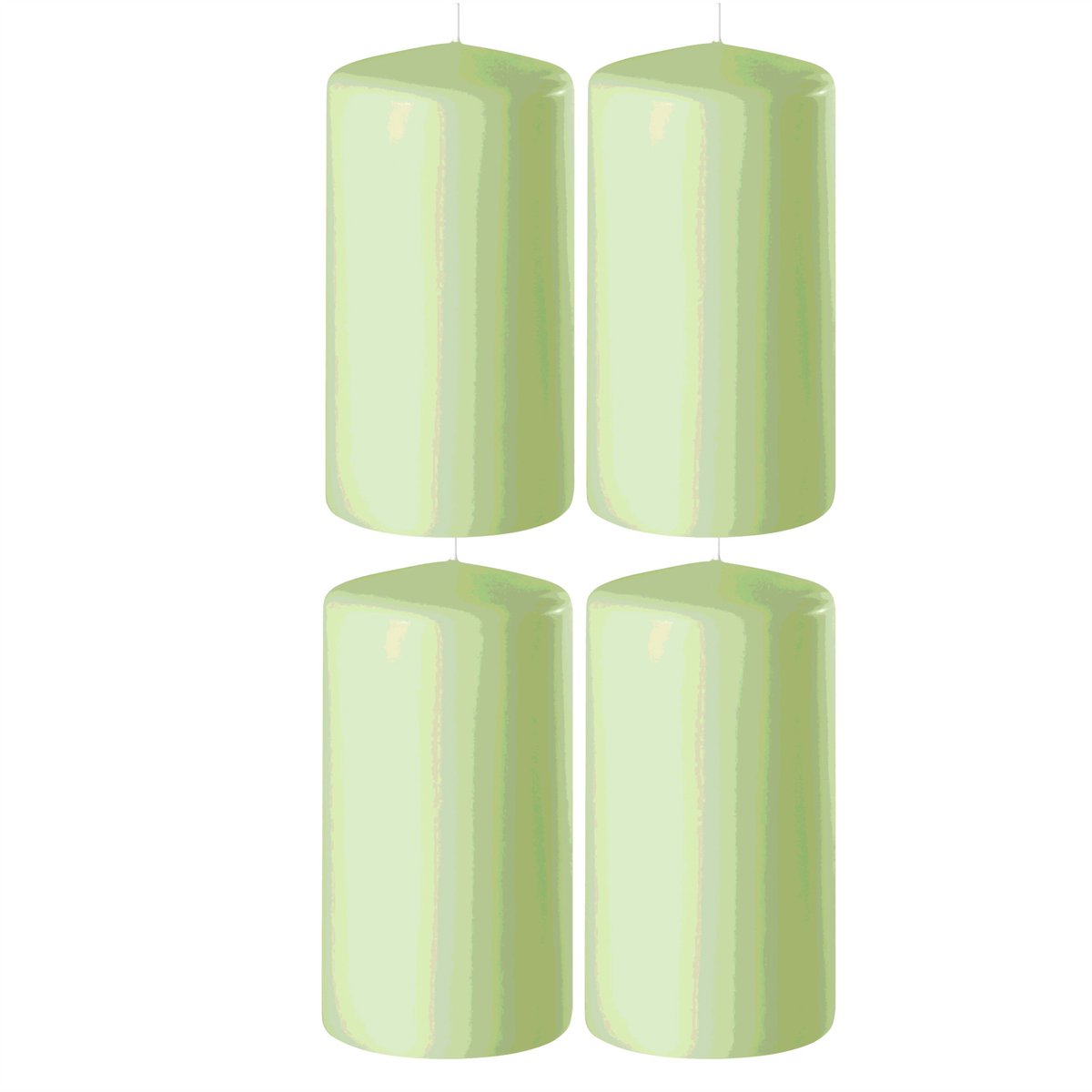 Enlightening Candles Cilinderkaars - 4x - stompkaars - lichtgroen - D6 x H15 cm - 58 branduren - Dikke kaarsen - Voor kandelaar of plateau