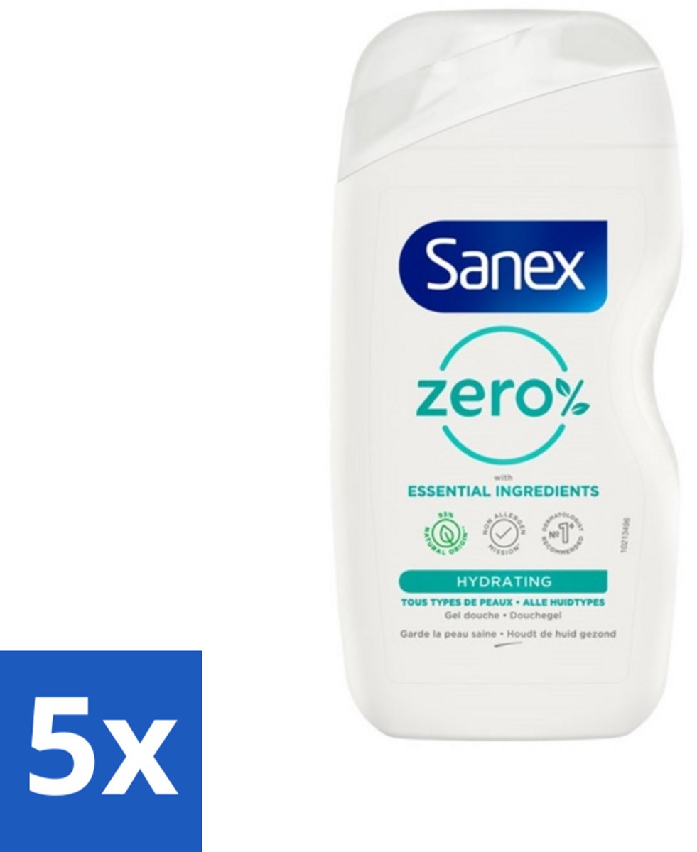 5 x Sanex Zero % - Douchegel - Hydrateert - Alle Huidtypes - 400 ml - Voordeelverpakking - 5 stuks