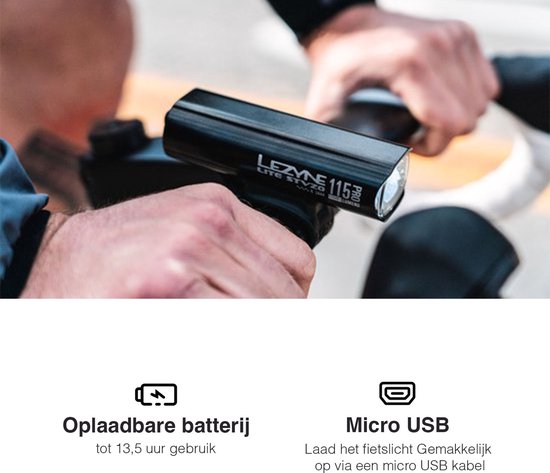 Lezyne Lite Drive StVZO Pro 115/Strip StVZO - USB Oplaadbare fietslampen - Fietsverlichting LED - Fietslicht Voor en Achter - 3 Standen - Zwart — afbeelding 5