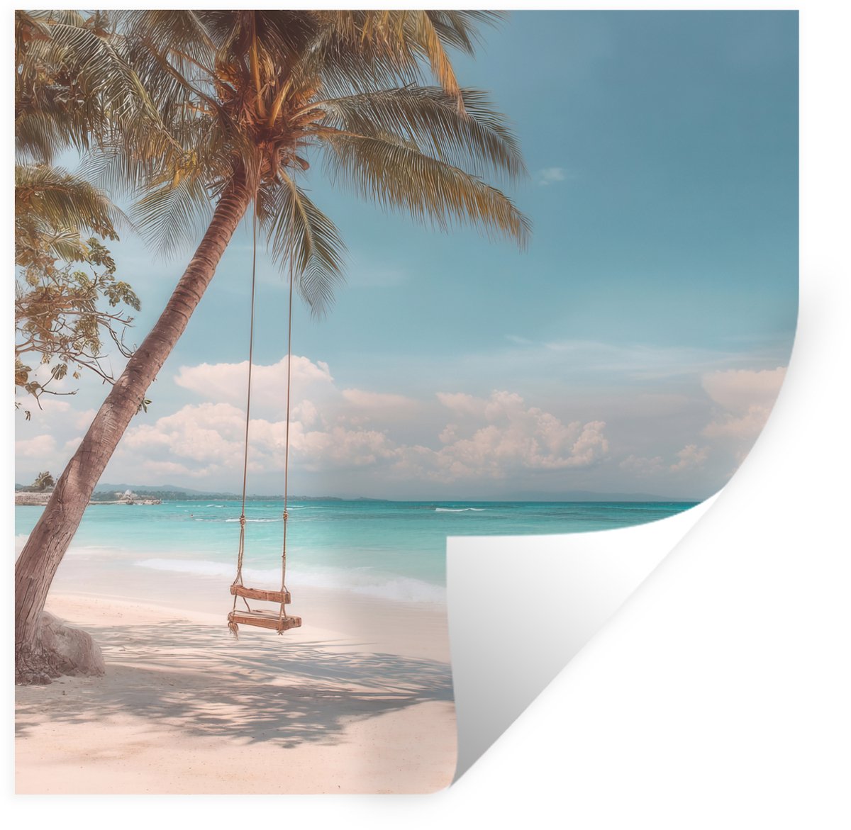 Muurstickers - Sticker Folie - Palmboom - Schommel - Strand - Lucht - 120x120 cm - Plakfol