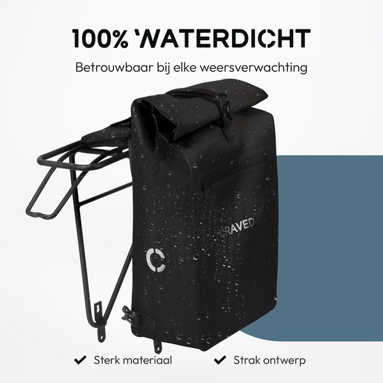 Craved Enkele Fietstas 3 in 1 Transit - 28L - Waterdicht - Geschikt voor elektrische fietsen - Zwart van Craved — afbeelding 4