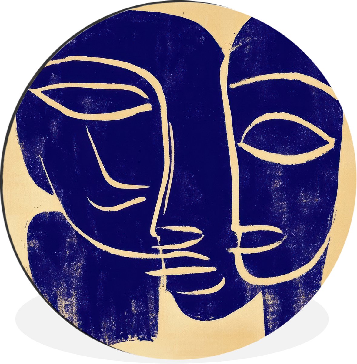 WallCircle Wandcirkel - Muurcirkel - Okergeel - Blauw - Eenvoudige lijnen - Aluminium - Dibond - 120x120 cm - Binnen en Buiten Lijnen - Gezichten
