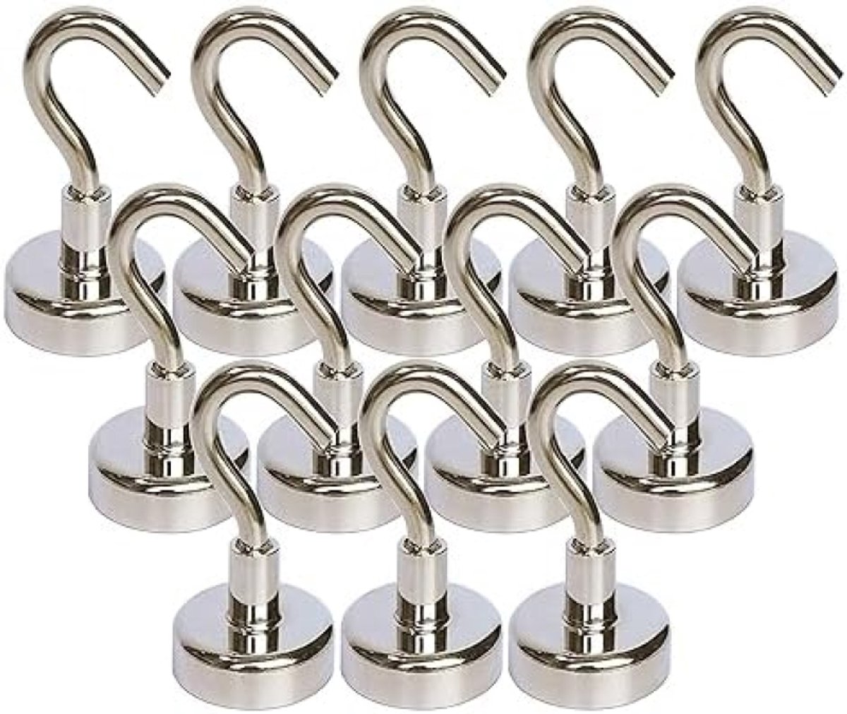 PromoHome Super Sterke Magnetische Haken Set van 12 Stuks - Neodymium Magneten met 9kg Draagkracht - Universele Bevestiging voor Deuren, Kasten, Plafonds en Industrieel Gebruik - Zilverkleurig