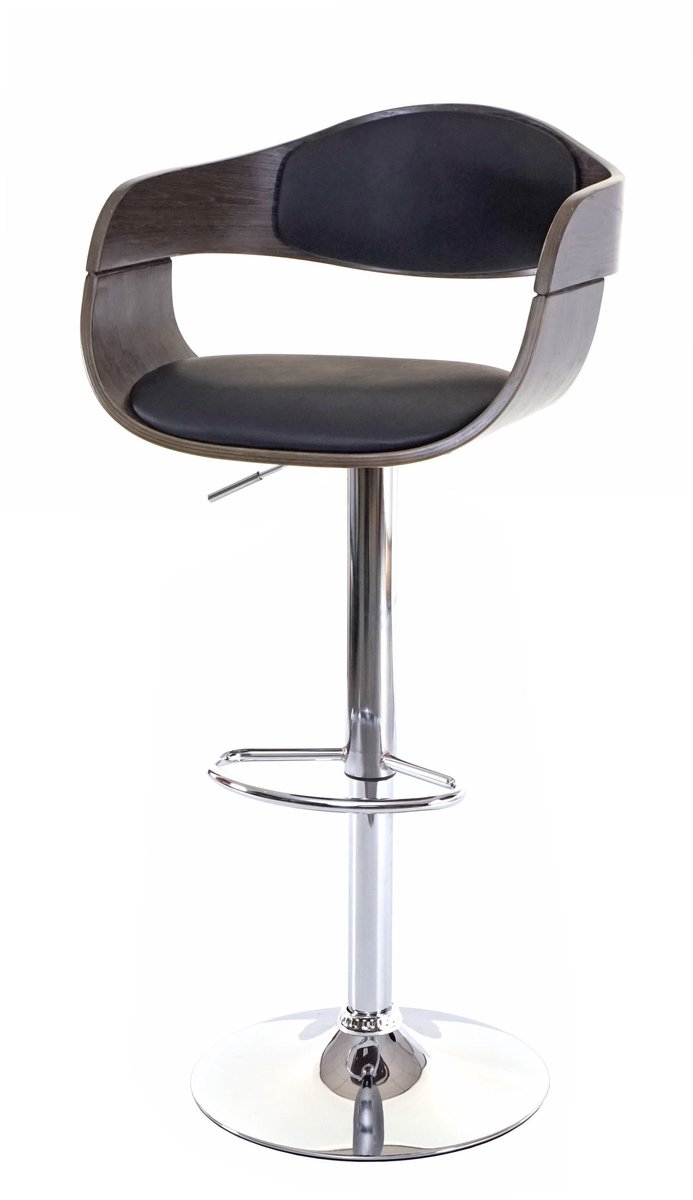 MCW Barkruk MCW-A47, barkruk, hout gebogen hout retro design ~ grijs, kunstleer zwart